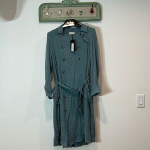 Chaser heirloom woven long sleeve belted trenchcoat coastal cloud wash small new